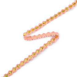 Тесьма с пайетками плетеная 15мм персиковая