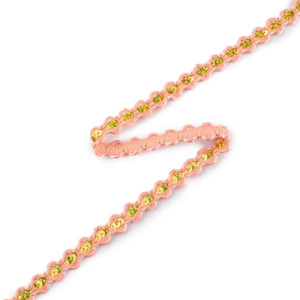 Тесьма с пайетками плетеная 15мм персиковая