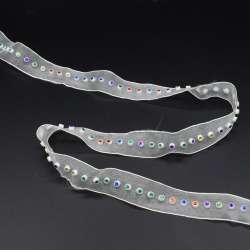 Тесьма капроновая со стразами разноцветными