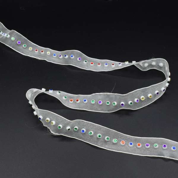 Тесьма капроновая со стразами разноцветными