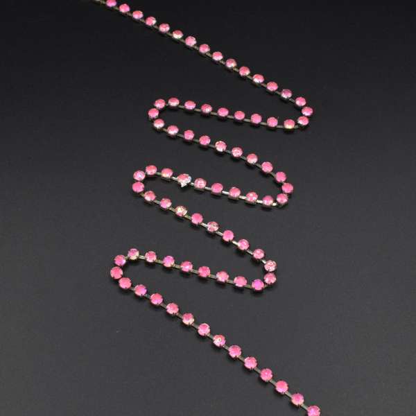 Тесьма со стразами 4 мм радуга 3 мм малиновая серебро