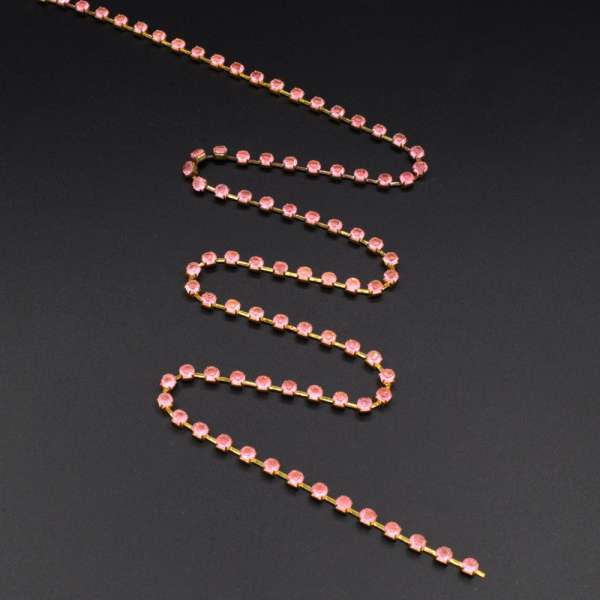 Тесьма со стразами 4 мм радуга 3 мм розовая золото