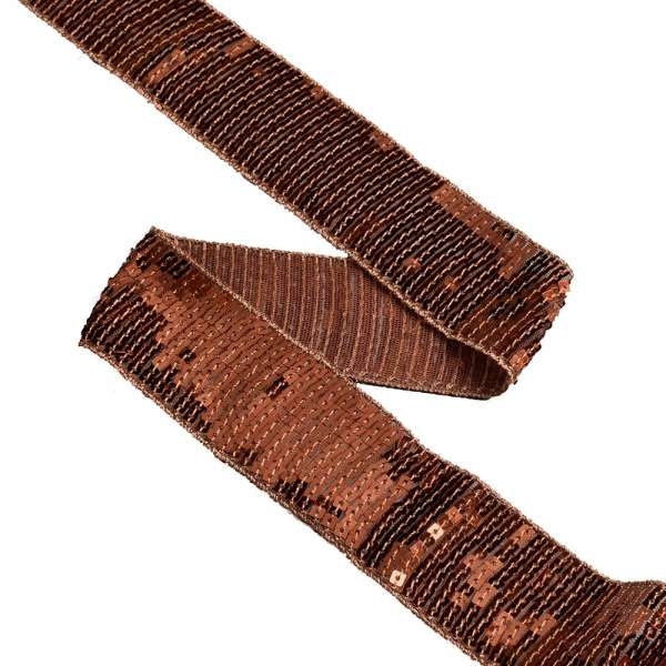 Тесьма с пайетками 40мм коричневая светлая