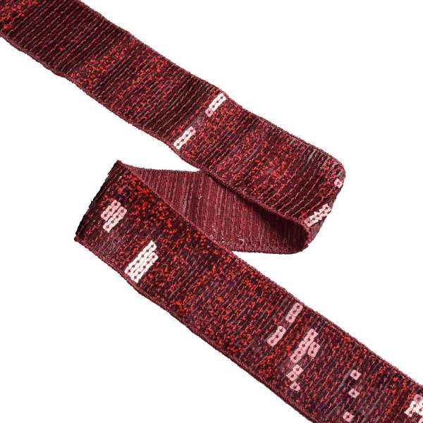 Тесьма с пайетками 40мм бордовая