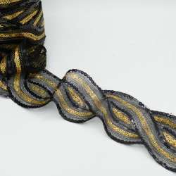 Тесьма декоративная с пайетками 50 мм черно-золотистая на черном