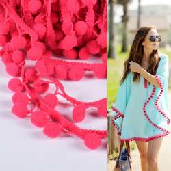 Тесьма с помпонами 10мм малиновая