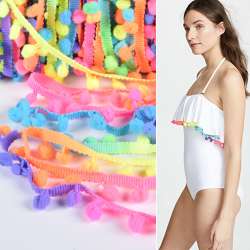 Тесьма с помпонами 10мм радуга (зеленый, синий, оранжевый, розовый, фиолетовый)