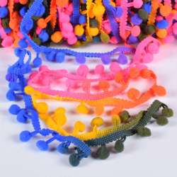 Тесьма с помпонами 10мм радуга (зеленый, желтый, розовый, синий)