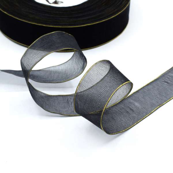 Лента капроновая с люрексом по краям 20мм черная