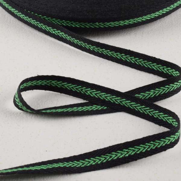 Лента киперная 15мм черная с зеленым узором 14В22Г27