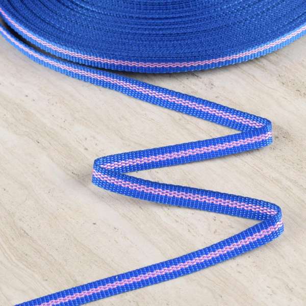 Лента ременная 12мм синяя с розовой полоской 05В2Г27