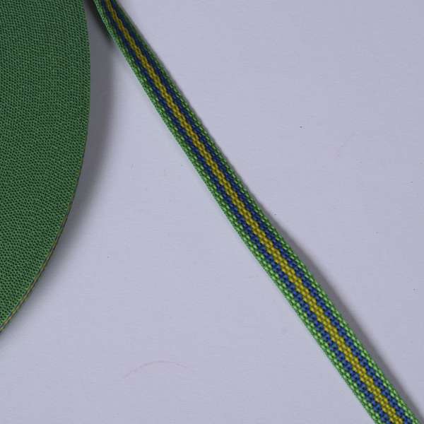 Лента ременная 12мм зеленая с желто-синей полоской 05В2Г27