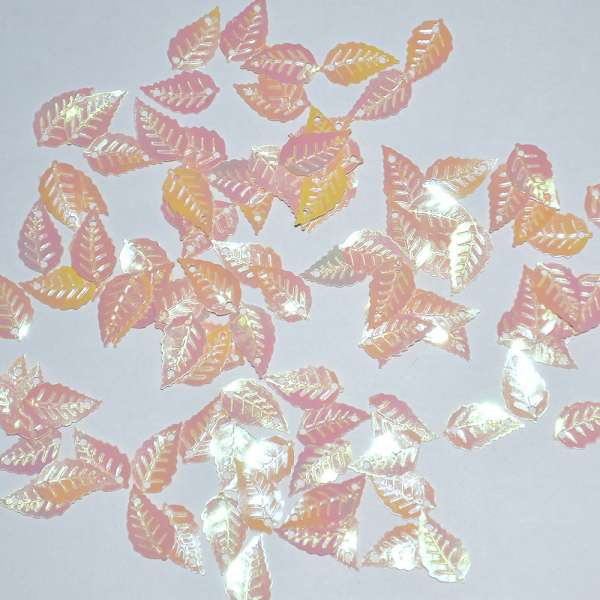 Пайетка хамелеон листик 16х9мм 25 г оранжево-белая