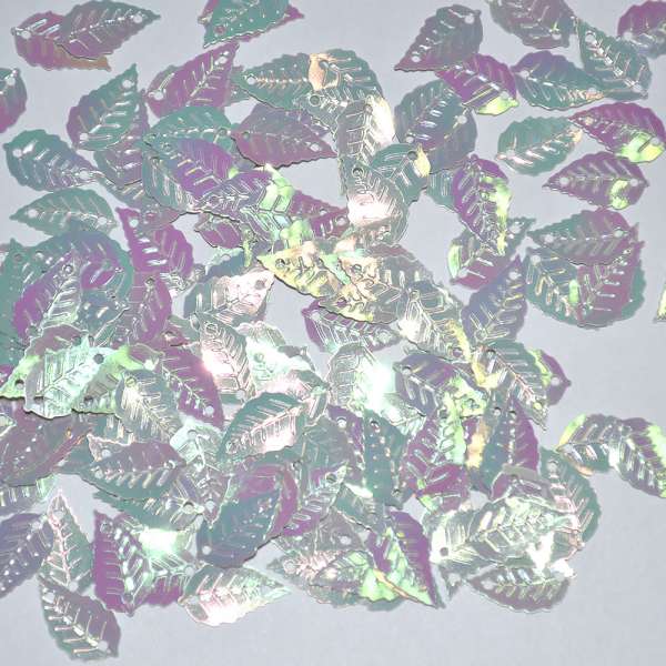 Пайетка хамелеон листик 16х9мм 25 г серебристо-розовая