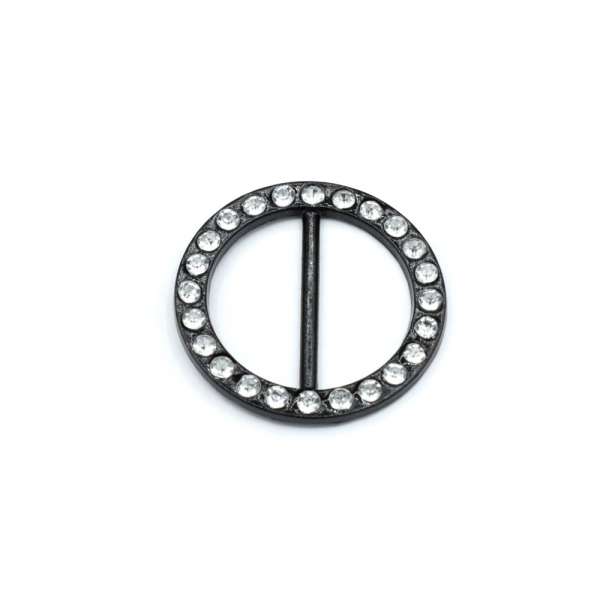 Пряжка неразъемная со стразами металл 25мм круглая 32х32мм черная