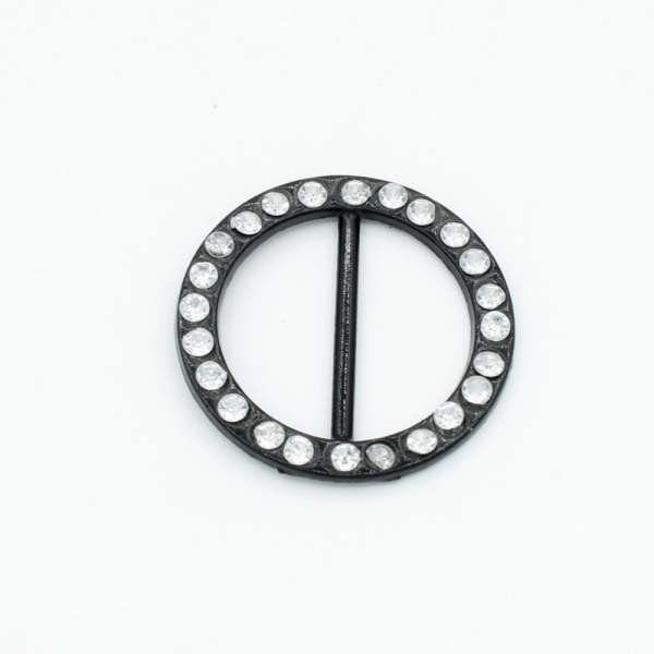 Пряжка неразъемная со стразами металл 25мм круглая 33х33мм черная