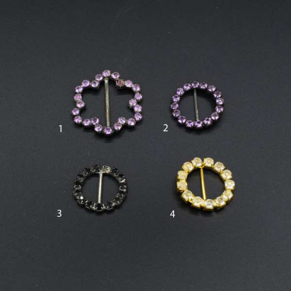 Пряжка неразъемная со стразами металл 15мм черная золотистая фиолетовая