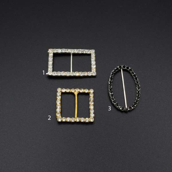 Пряжка неразъемная со стразами металл в ассортименте золотистые серебристые и черные