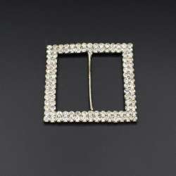 Пряжка неразъемная со стразами металл 52мм 70х70мм серебристая