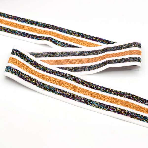 Резинка 40мм белая, черная/желтая полоска с люрексом