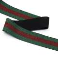 Резинка 40мм зеленая с красной полоской с люрексом
