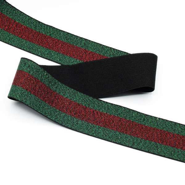 Резинка 40мм зеленая с красной полоской с люрексом