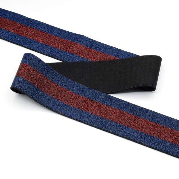 Резинка 40мм синяя с красной полосой с люрексом