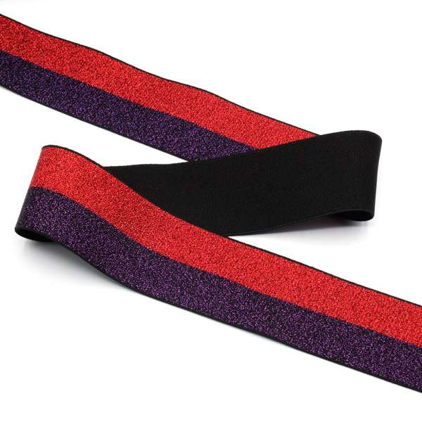 Резинка 40мм красная/фиолетовая с люрексом