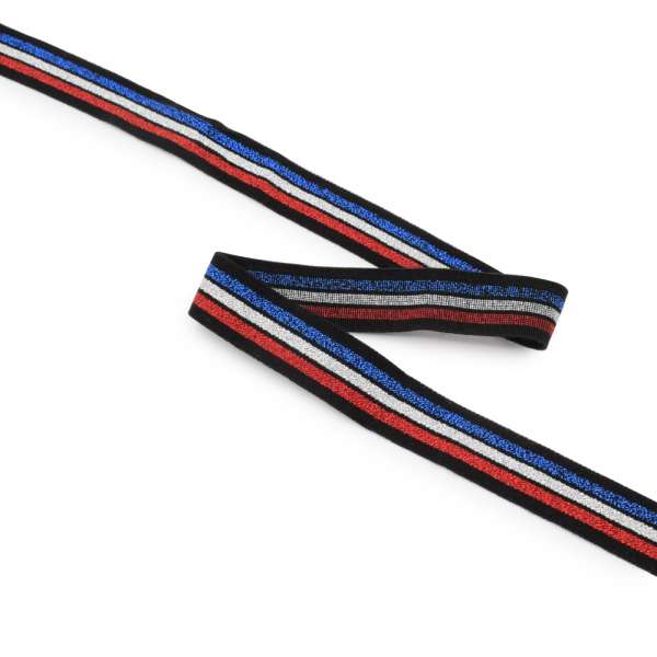 Резинка 20мм черная, синяя, серебристая, красная полоска с люрексом