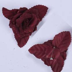 Брошь цветок бордовый темный 8 см