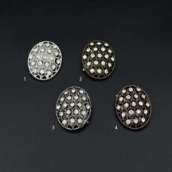 Пуговица на ножке металл овальная с камнем белым 30х23 мм