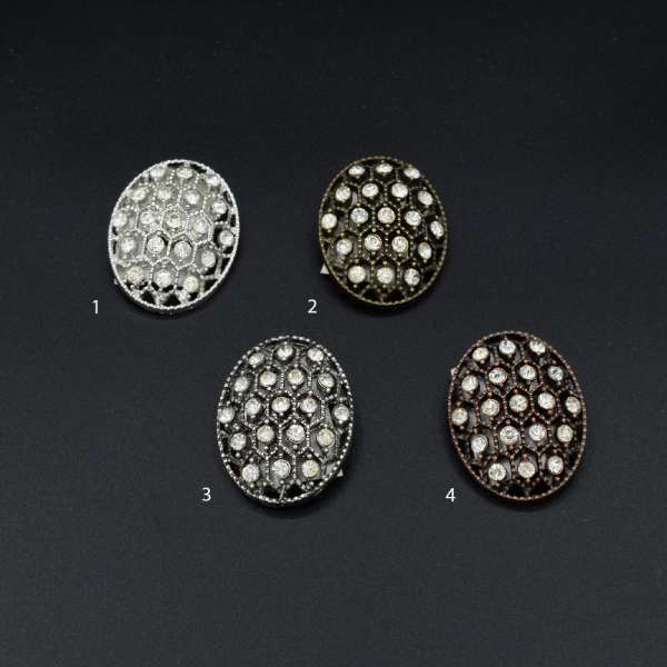 Пуговица на ножке металл овальная с камнем белым 30х23 мм