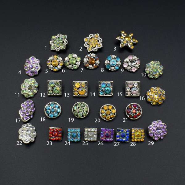 Пуговица на ножке металл в ассортименте с камнем цветным от 1-1.5 см
