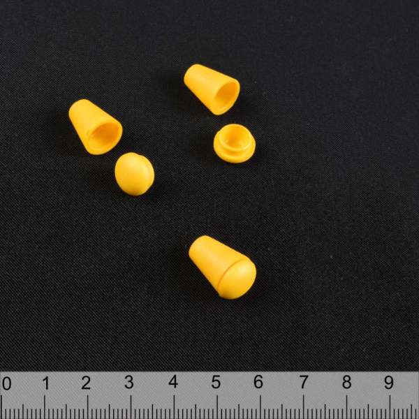 Наконечник пластик с заглушкой под шнур 4мм колокольчик 18мм  желтый