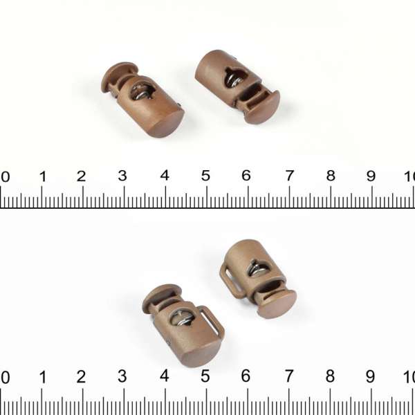 Фиксатор пластик 1 отверстие 4мм бочонок 19мм коричневый 2 вида