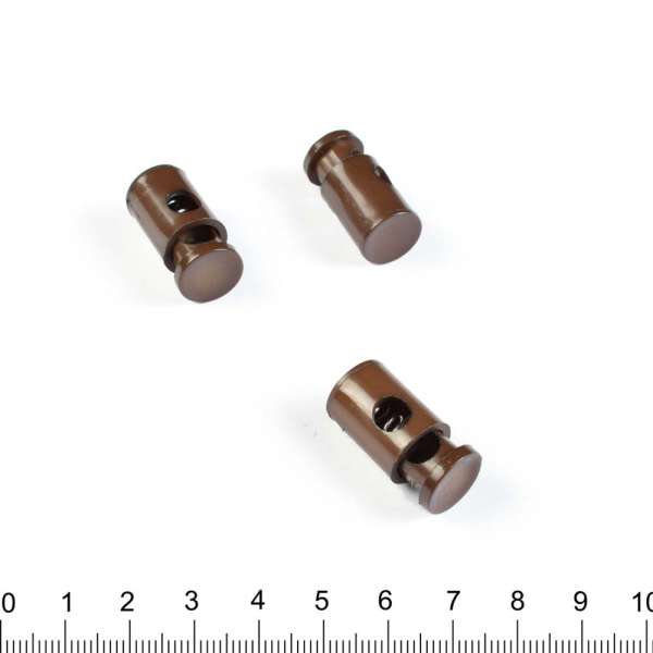 Фиксатор пластик 1 отверстие 4мм бочонок 19мм коричневый темный