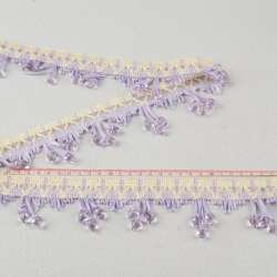 Бахрома с бусинами прозрачными на плетеной тесьме 60мм, фиолетовая светлая