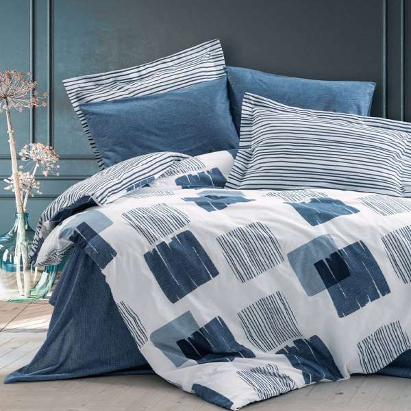 Комплект постельного белья Cotton box Ранфорс Modern Solito Indigo Евро 200x220см (1733-1128)
